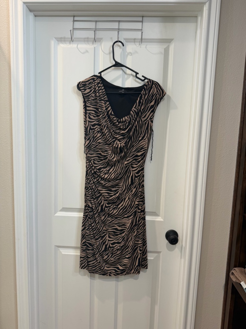 Ronni Nicole Zebra-Print Cowl Neck Midi Dress - Black & Tan